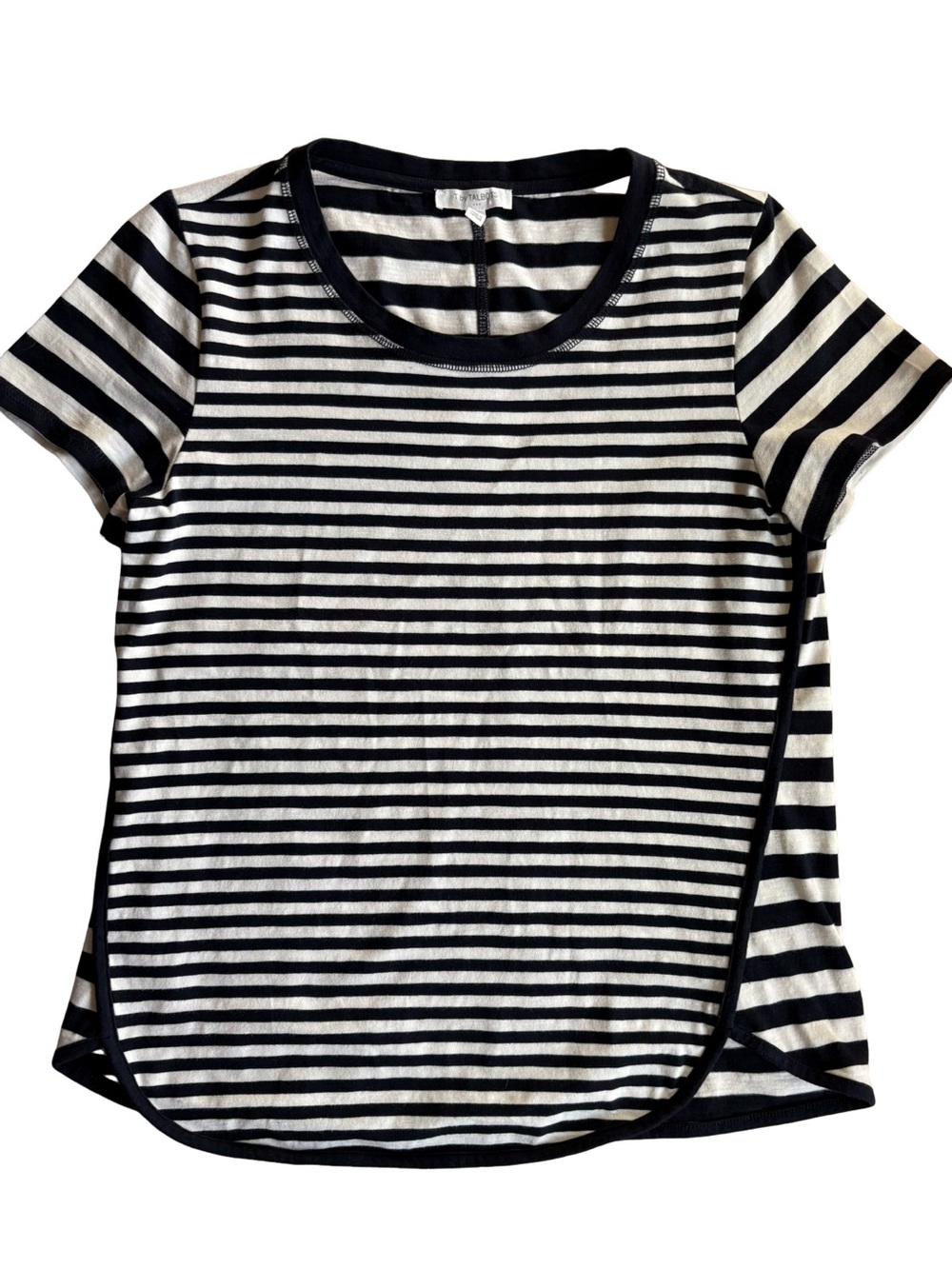 T by Talbots Black & White Striped Short Sleeve Top Size Medium EUC